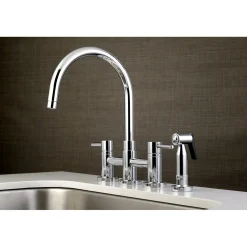 Kingston Brass Concord Two-Handle 4-Hole Bridge Kitchen Faucet with Brass Side Sprayer
