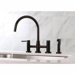 Kingston Brass Concord Two-Handle 4-Hole Bridge Kitchen Faucet with Brass Side Sprayer