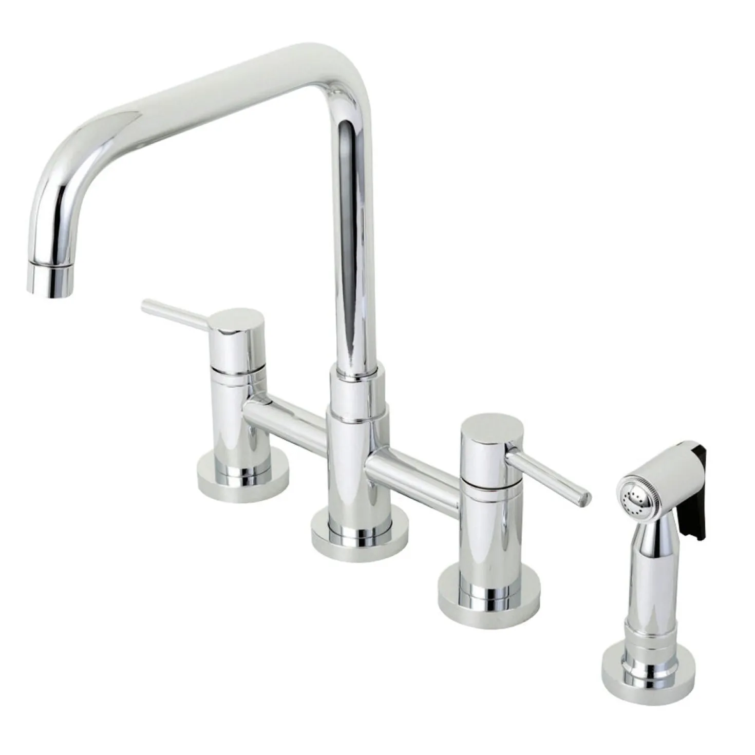 Kingston Brass Concord Two-Handle Deck Mount Bridge Kitchen Faucet with Brass Side Sprayer