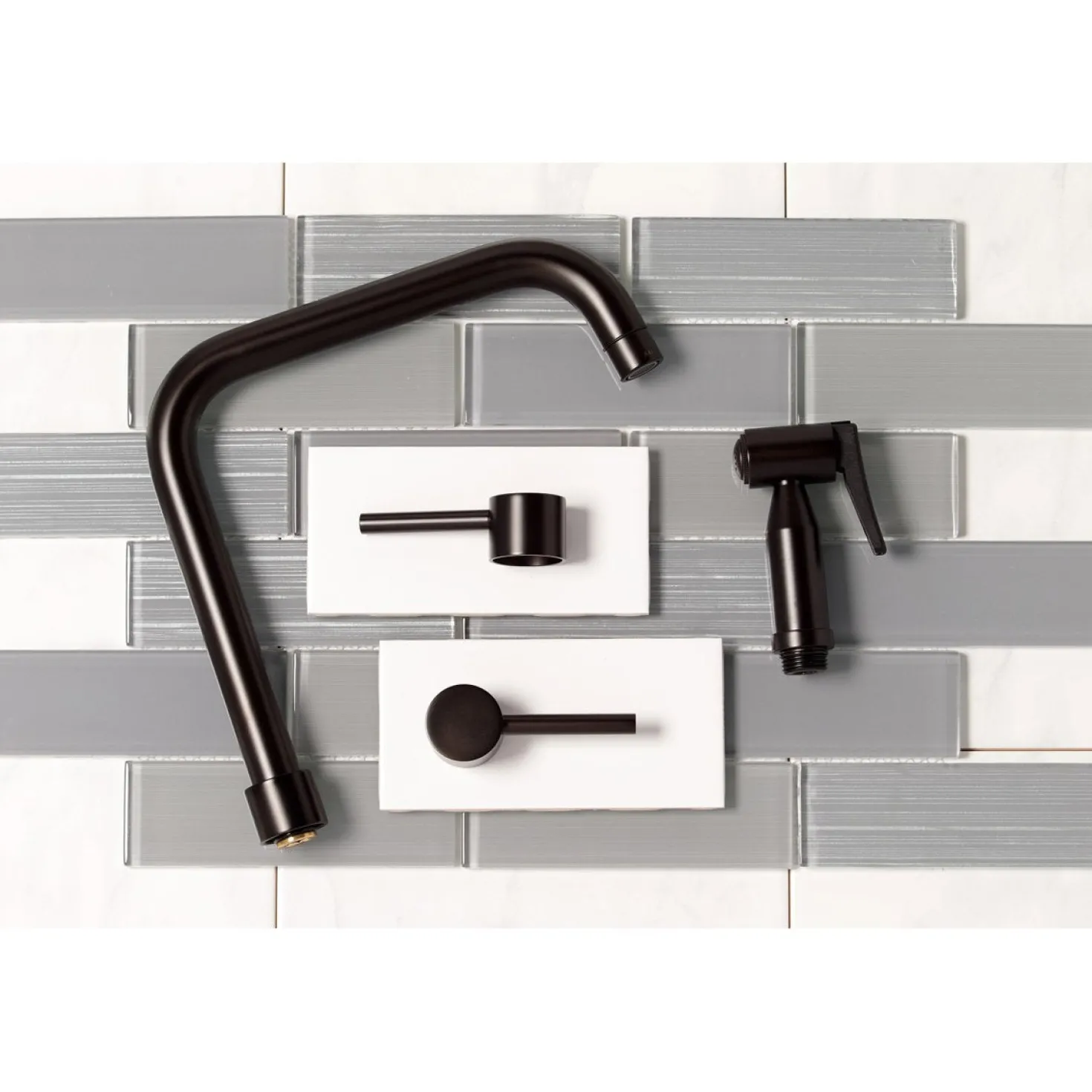 Kingston Brass Concord Two-Handle Deck Mount Bridge Kitchen Faucet with Brass Side Sprayer