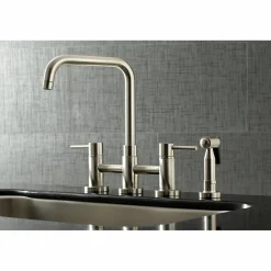 Kingston Brass Concord Two-Handle Deck Mount Bridge Kitchen Faucet with Brass Side Sprayer