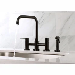 Kingston Brass Concord Two-Handle Deck Mount Bridge Kitchen Faucet with Brass Side Sprayer
