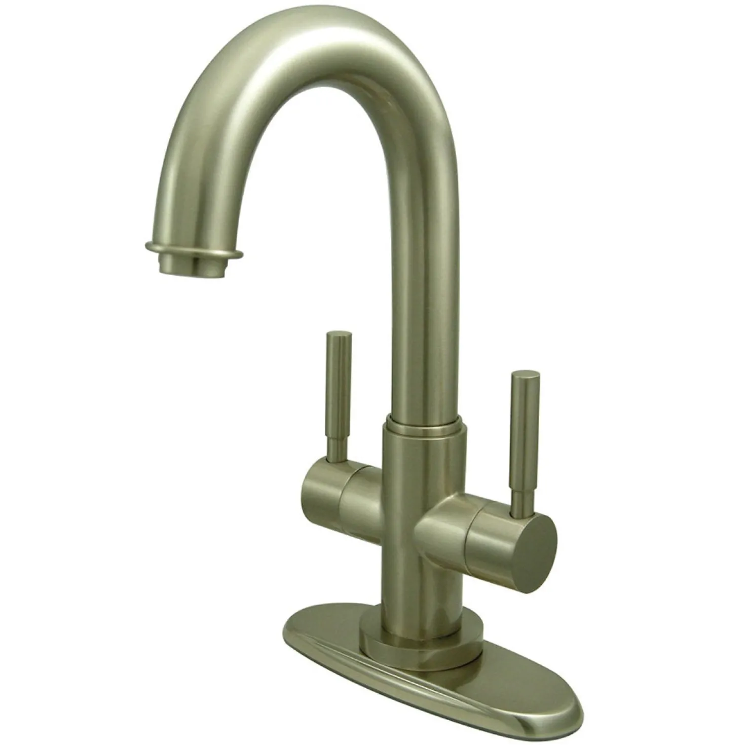 Kingston Brass Concord Two Handle 4" Centerset Lavatory Faucet with Push-Up and Optional Deck Plate in Satin Nickel