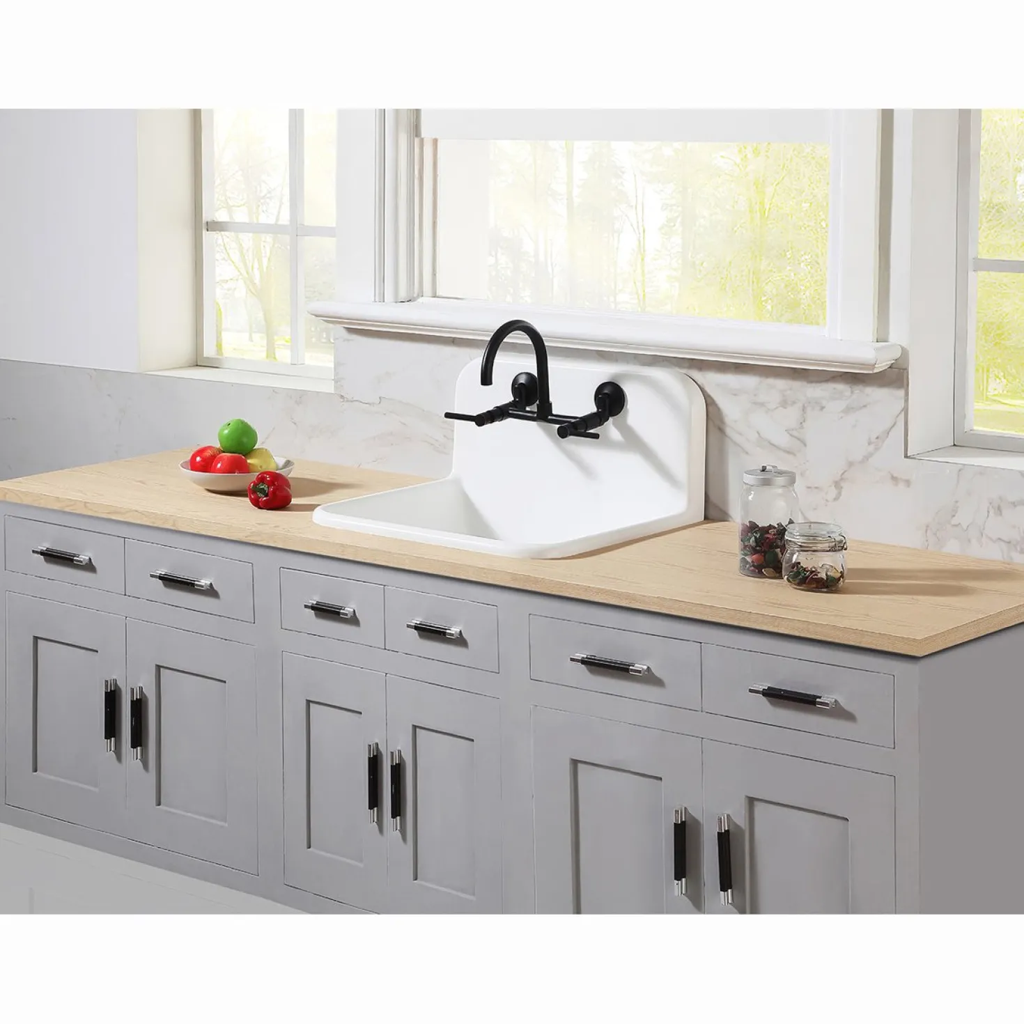 Kingston Brass Concord Wall Mount 2-Hole 8-Inch Adjustable Center Kitchen Faucet