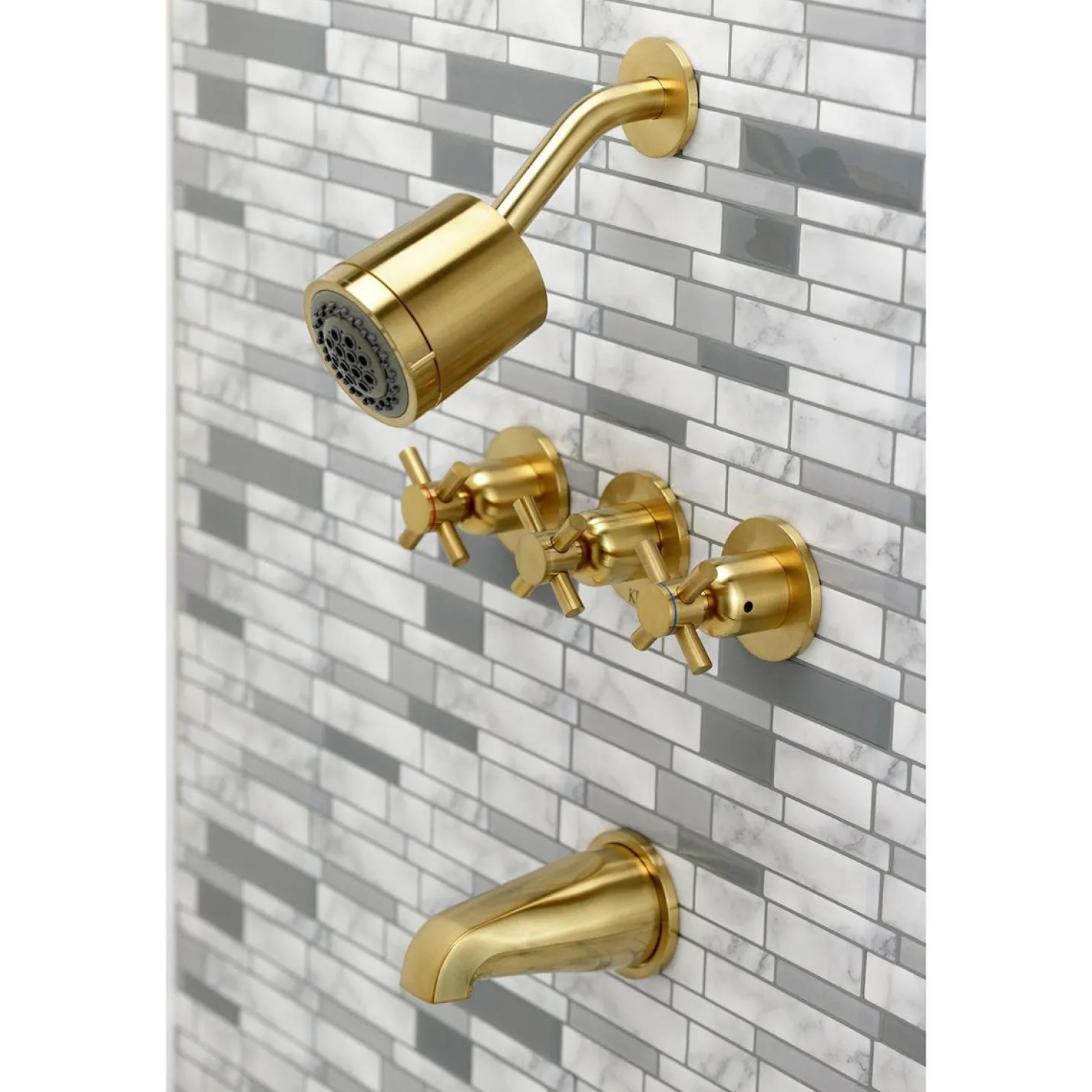 Kingston Brass Concord 7.13" x 10.56" Three-Handle Tub and Shower Faucet