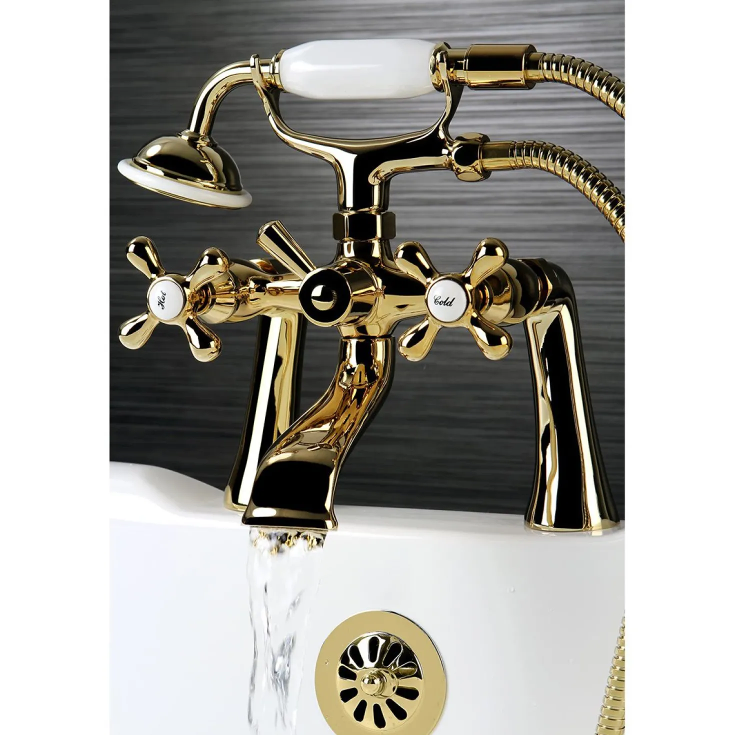 Kingston Brass Deck Mount 2-Hole Clawfoot Tub Faucet with Hand Shower