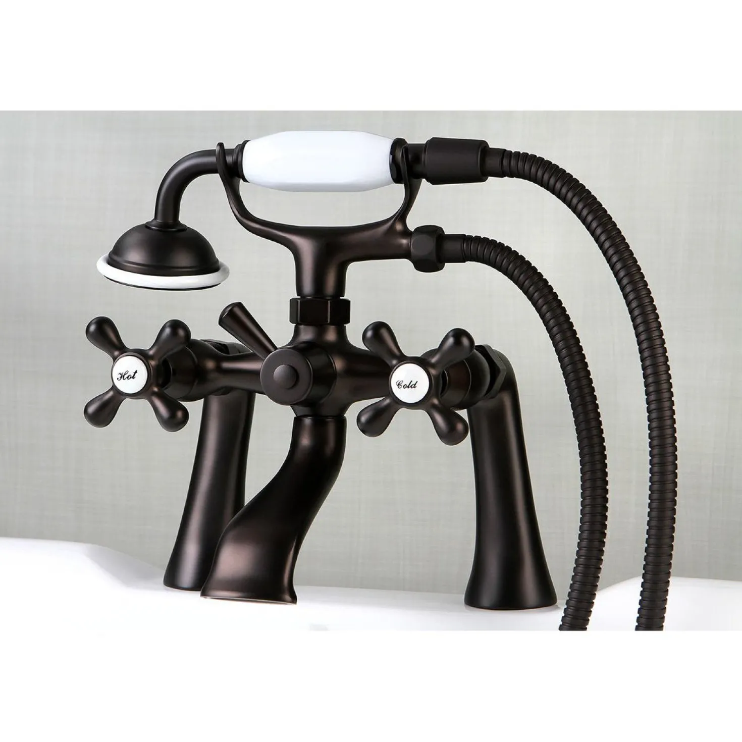 Kingston Brass Deck Mount 2-Hole Clawfoot Tub Faucet with Hand Shower