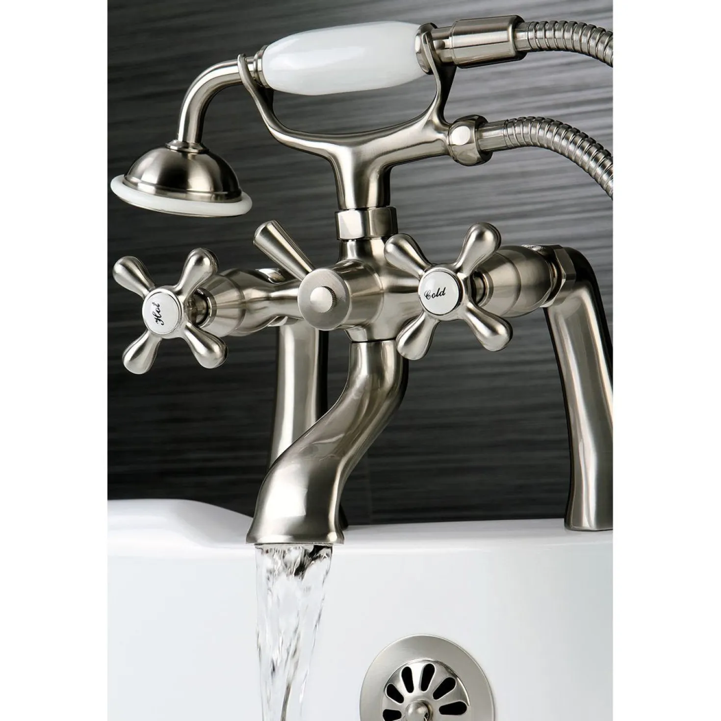 Kingston Brass Deck Mount 2-Hole Clawfoot Tub Faucet with Hand Shower