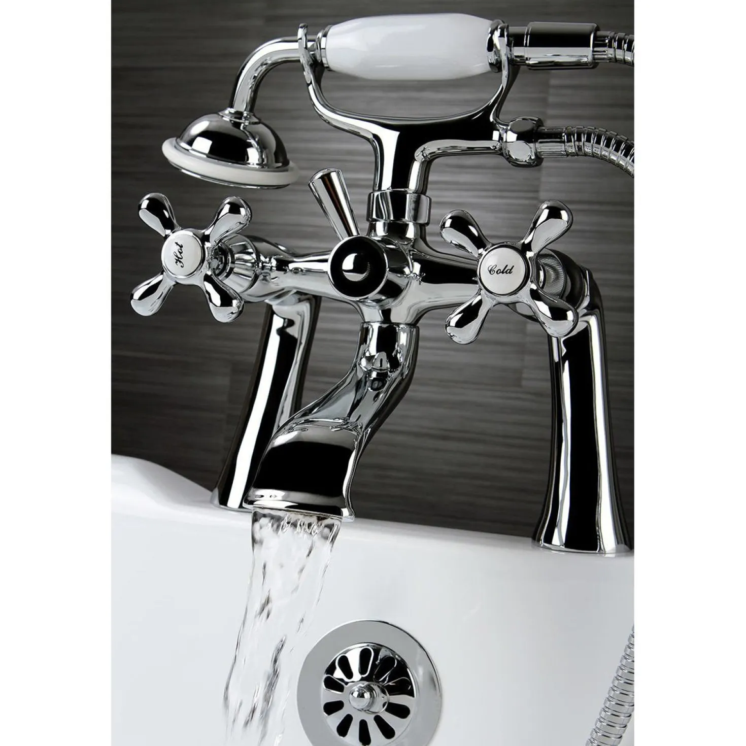 Kingston Brass Deck Mount 2-Hole Clawfoot Tub Faucet with Hand Shower