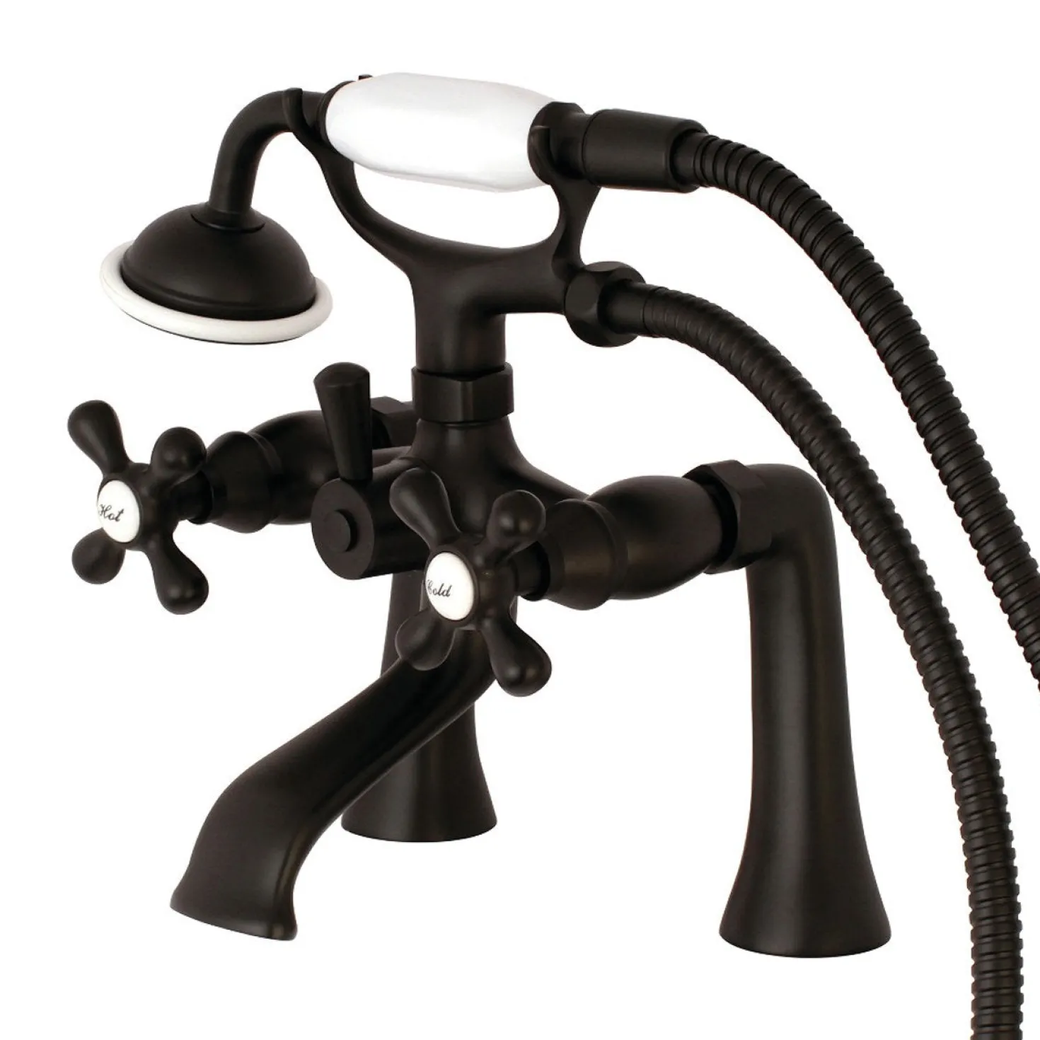 Kingston Brass Deck Mount 2-Hole Clawfoot Tub Faucet with Hand Shower