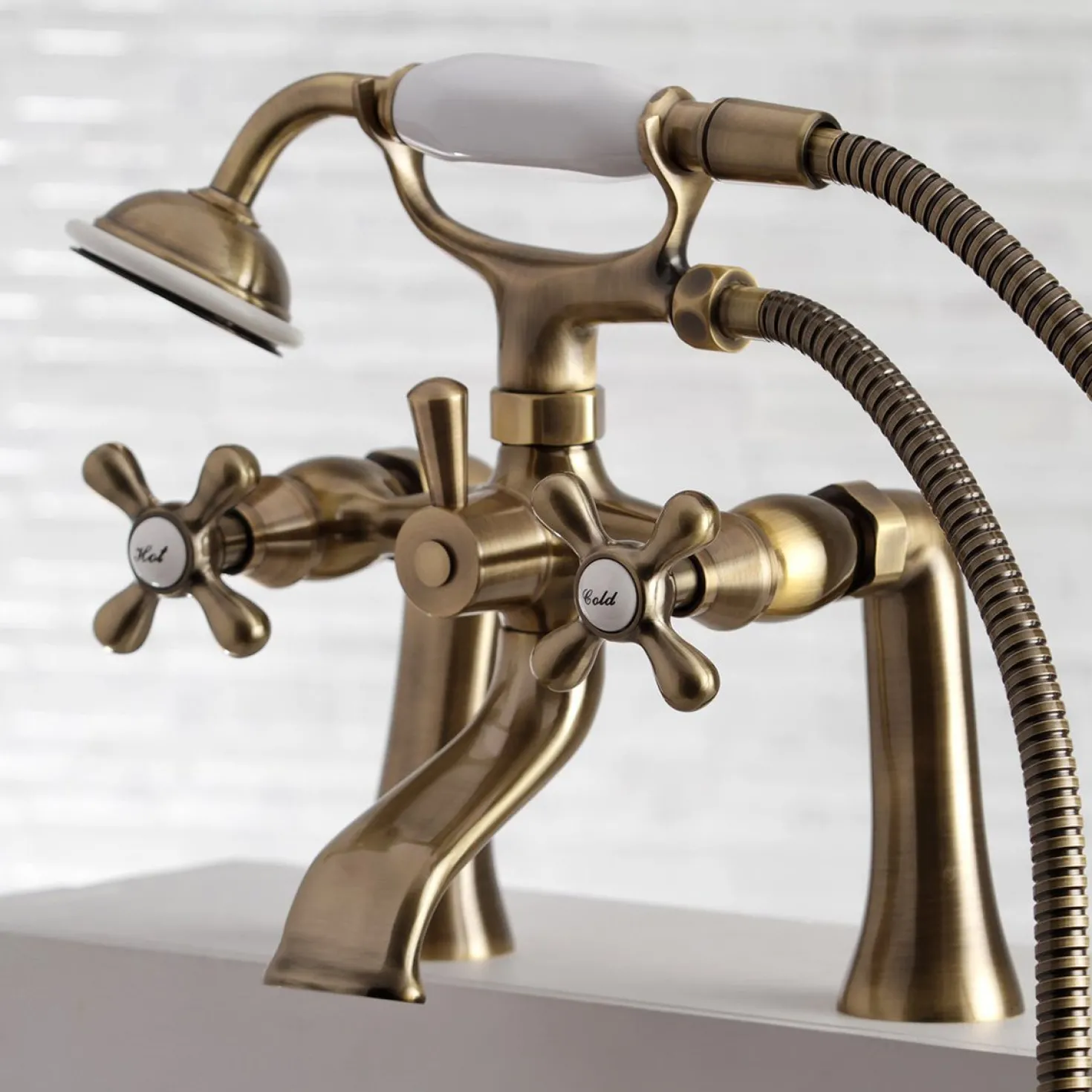 Kingston Brass Deck Mount 2-Hole Clawfoot Tub Faucet with Hand Shower