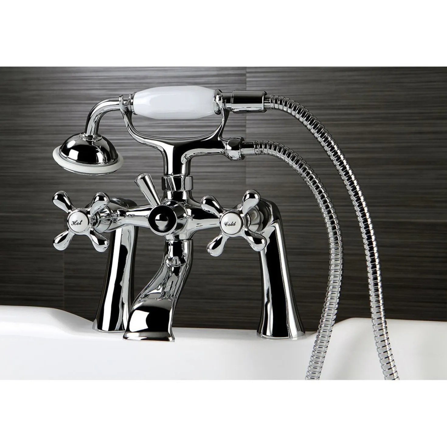 Kingston Brass Deck Mount 2-Hole Clawfoot Tub Faucet with Hand Shower