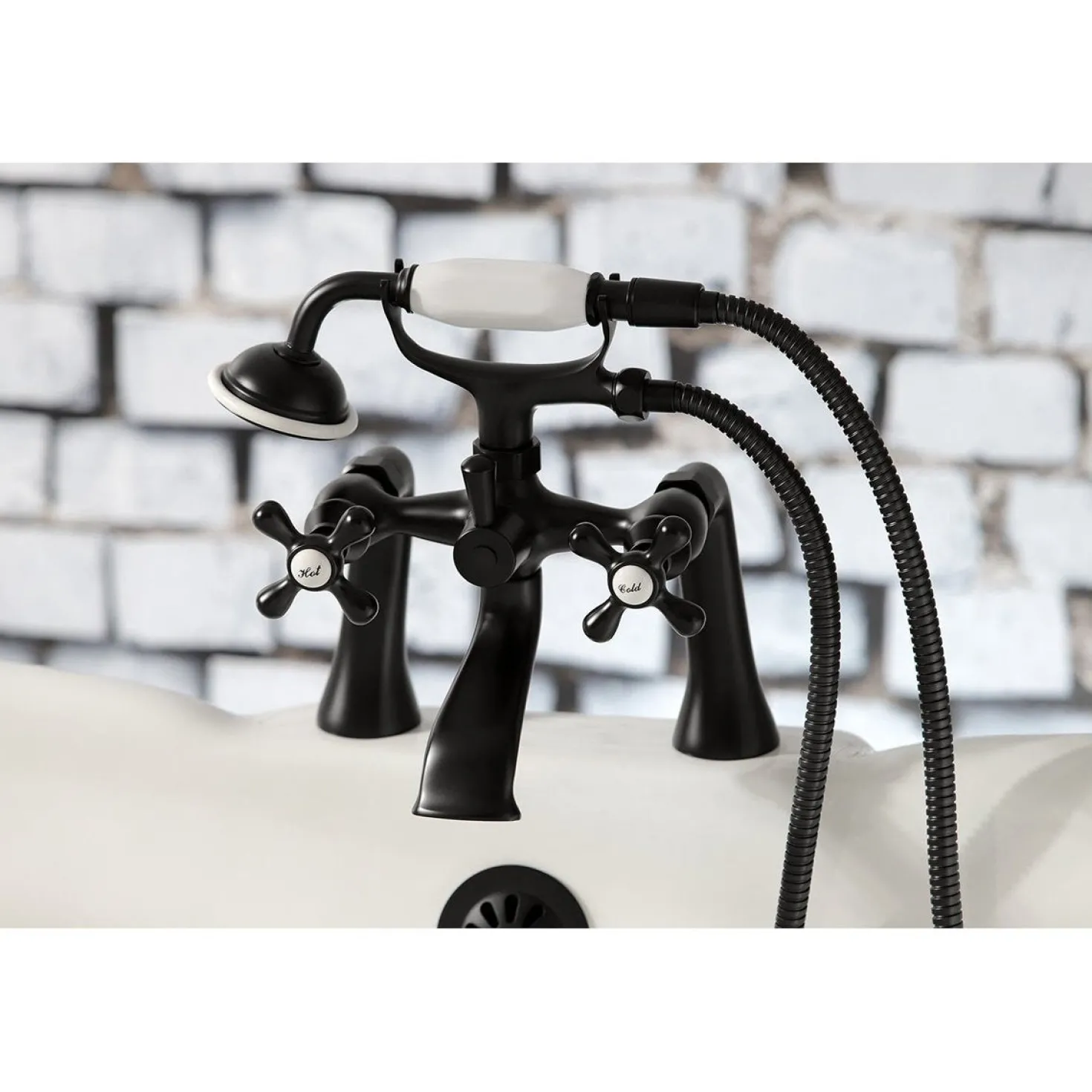 Kingston Brass Deck Mount 2-Hole Clawfoot Tub Faucet with Hand Shower
