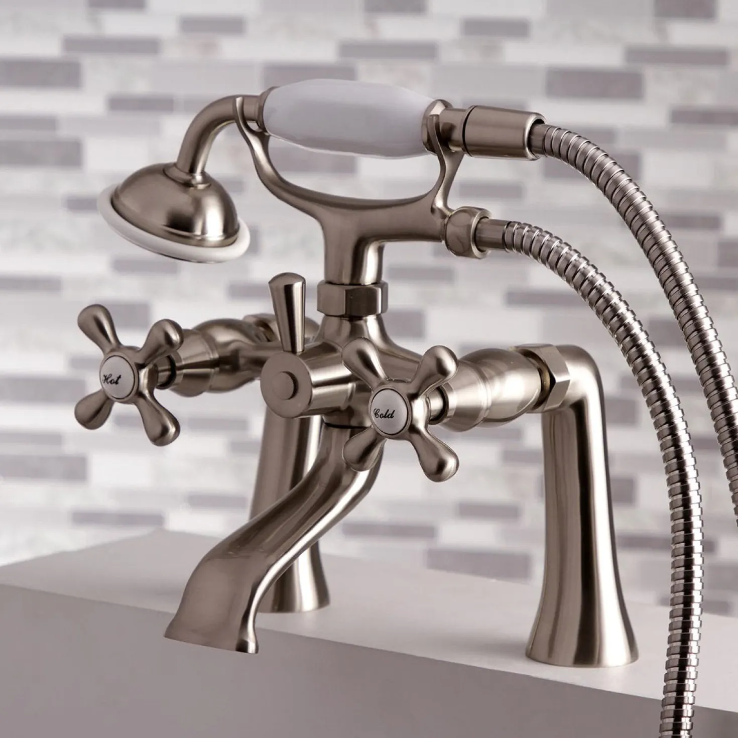 Kingston Brass Deck Mount 2-Hole Clawfoot Tub Faucet with Hand Shower