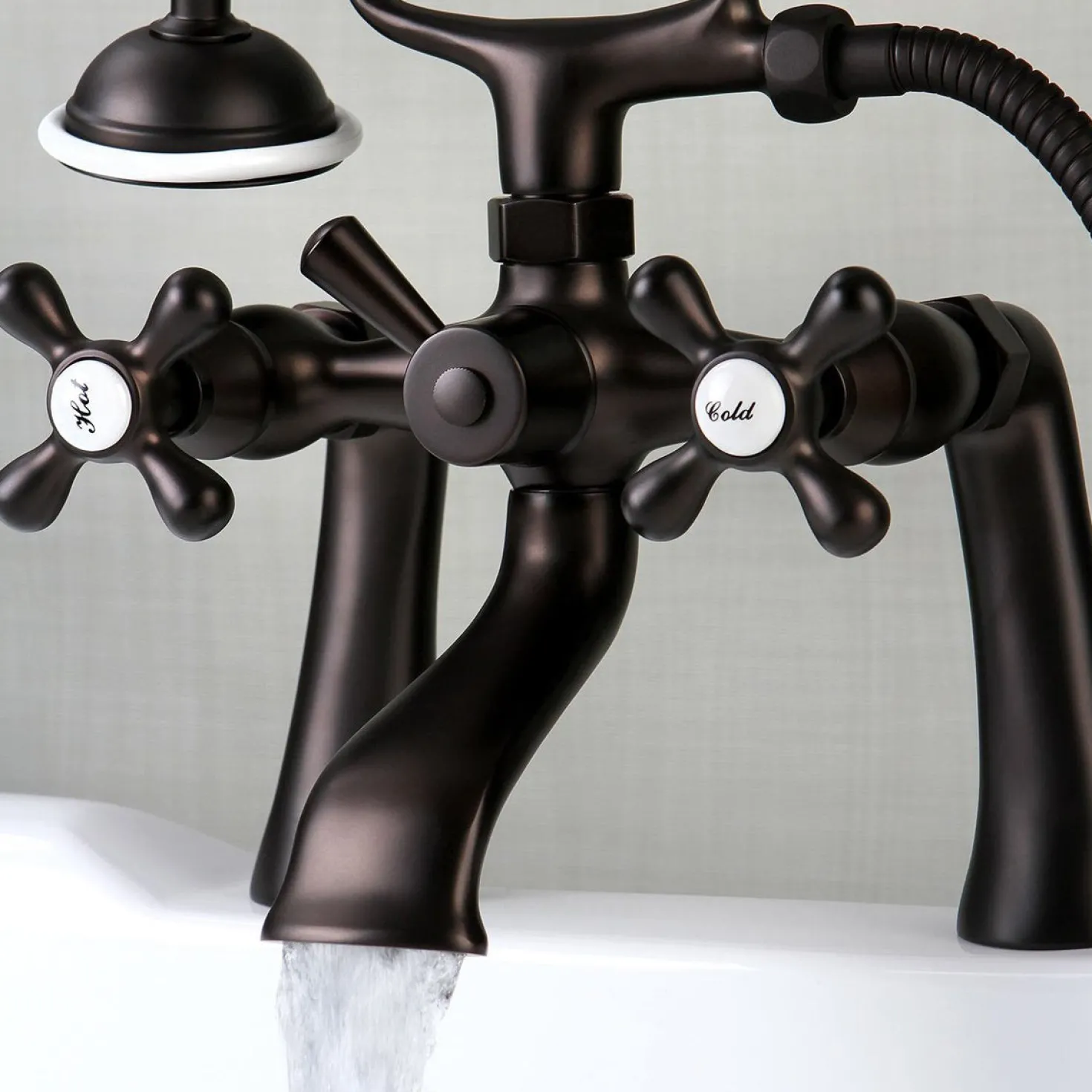 Kingston Brass Deck Mount 2-Hole Clawfoot Tub Faucet with Hand Shower