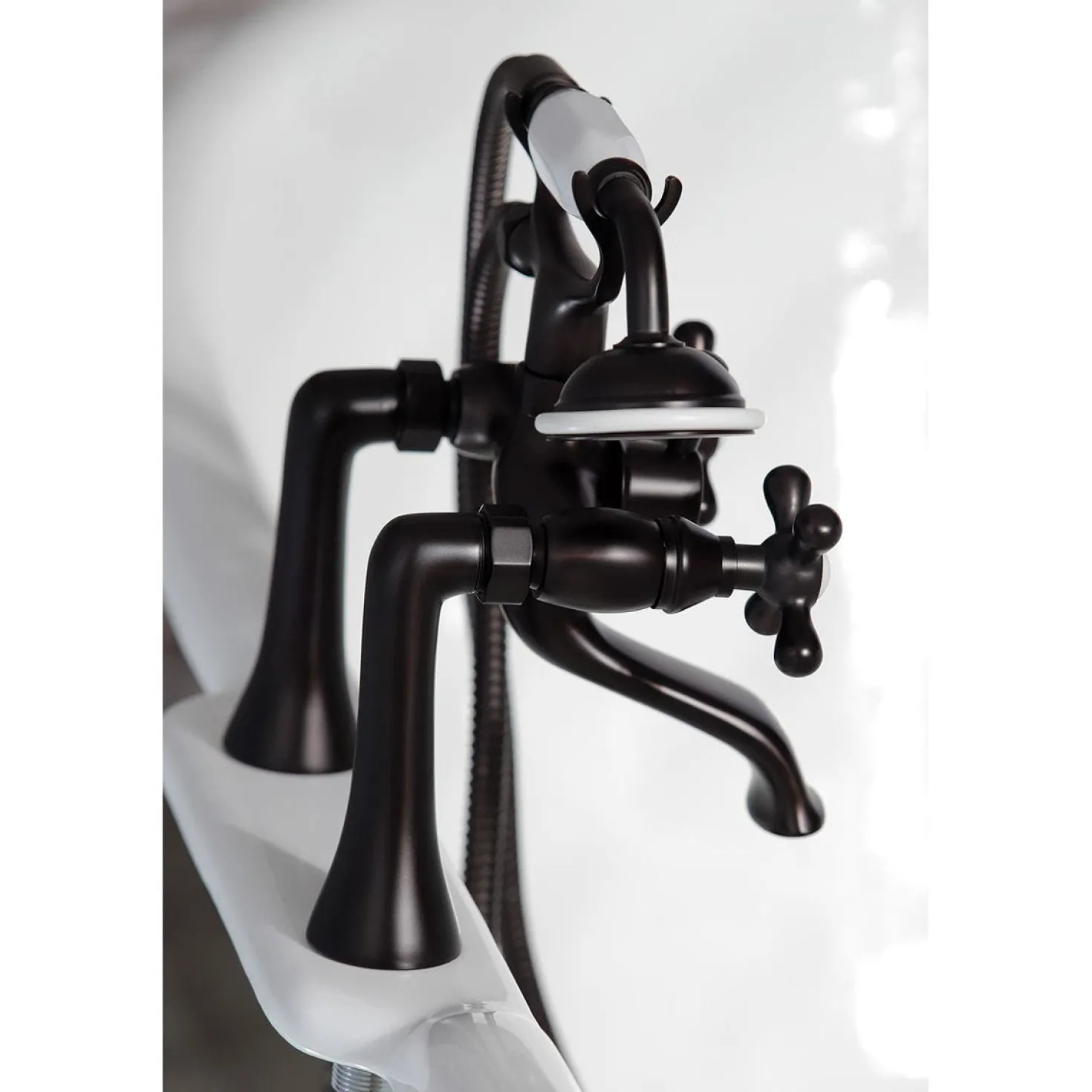 Kingston Brass Deck Mount 2-Hole Clawfoot Tub Faucet with Hand Shower