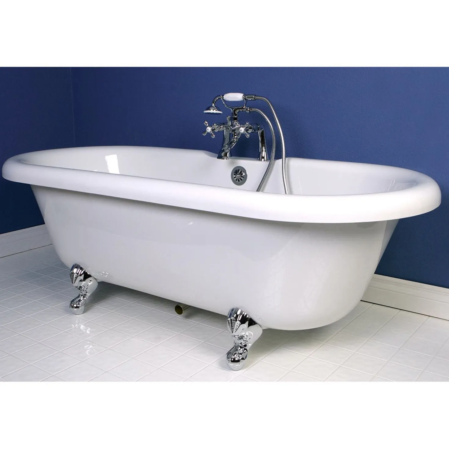 Kingston Brass Deck Mount 2-Hole Clawfoot Tub Faucet with Hand Shower