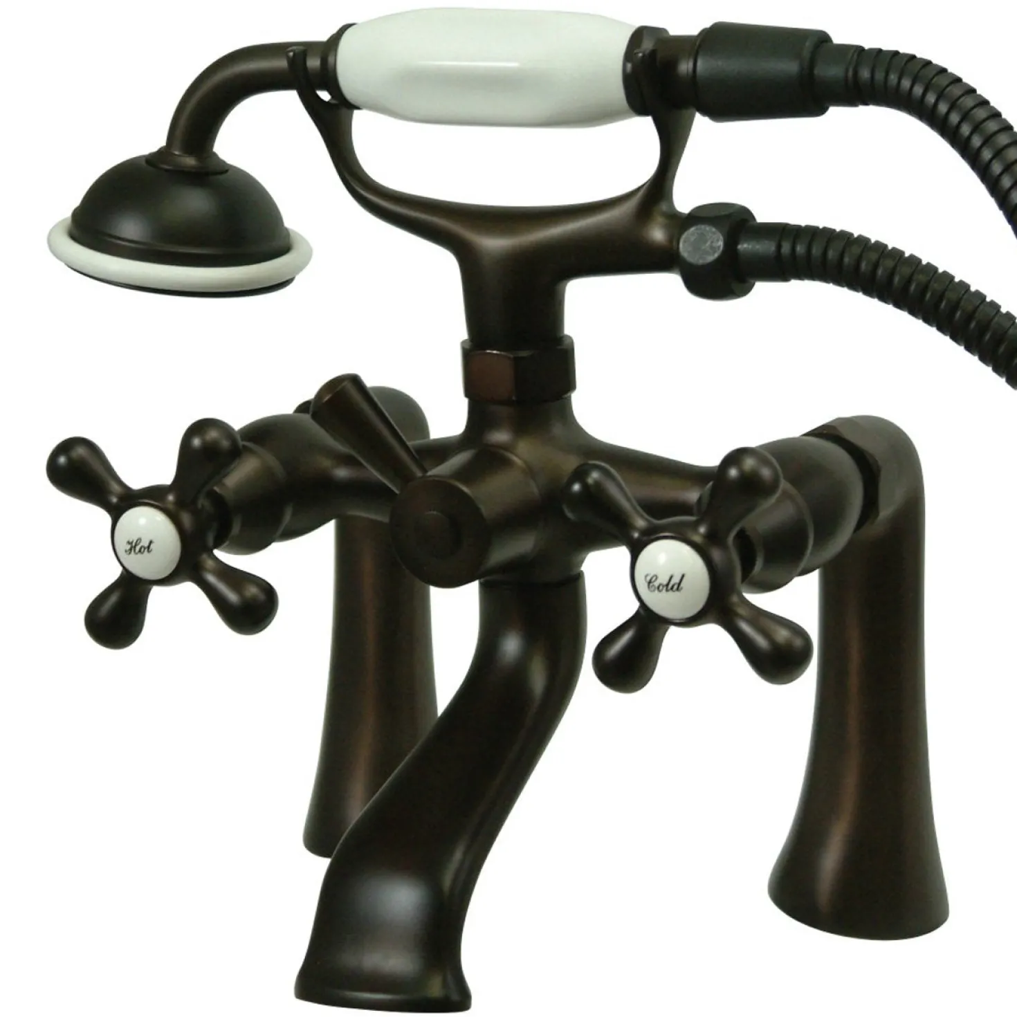 Kingston Brass Deck Mount 2-Hole Clawfoot Tub Faucet with Hand Shower