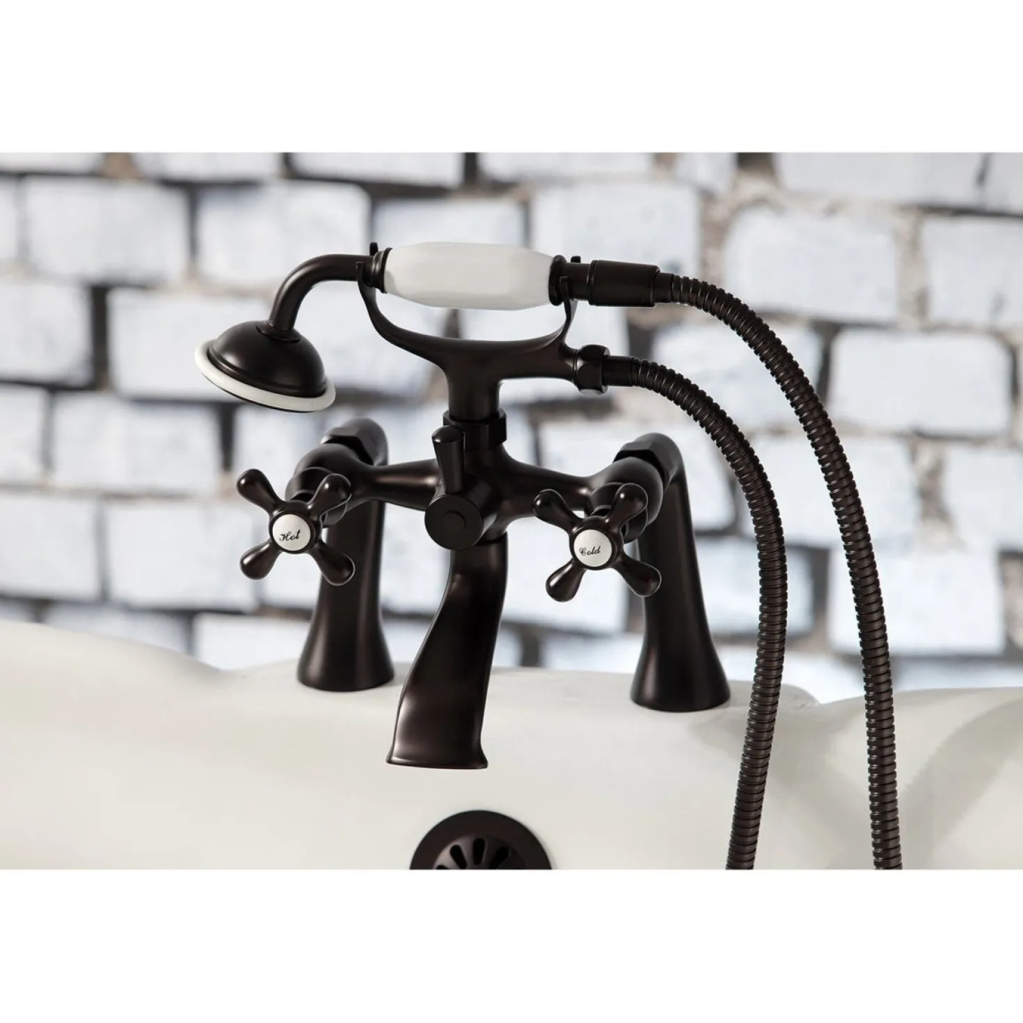 Kingston Brass Deck Mount 2-Hole Clawfoot Tub Faucet with Hand Shower