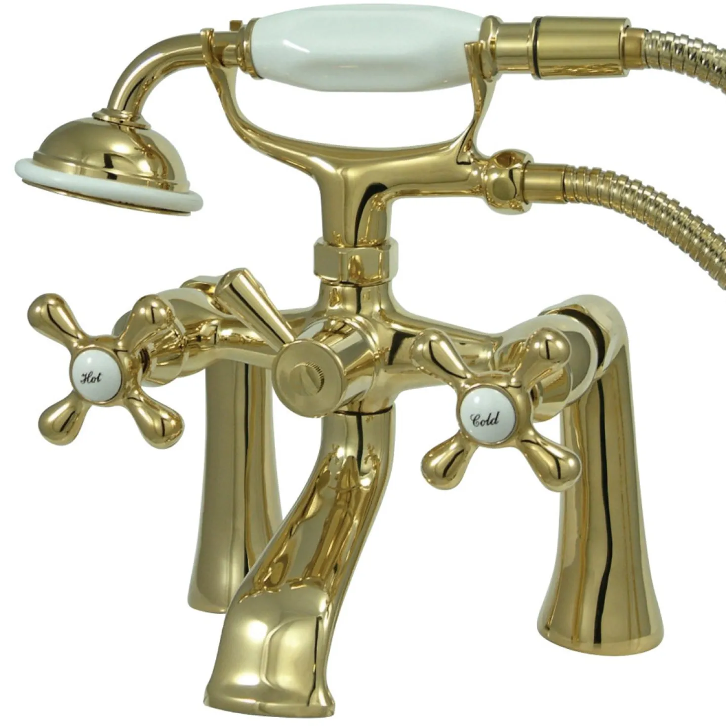 Kingston Brass Deck Mount 2-Hole Clawfoot Tub Faucet with Hand Shower