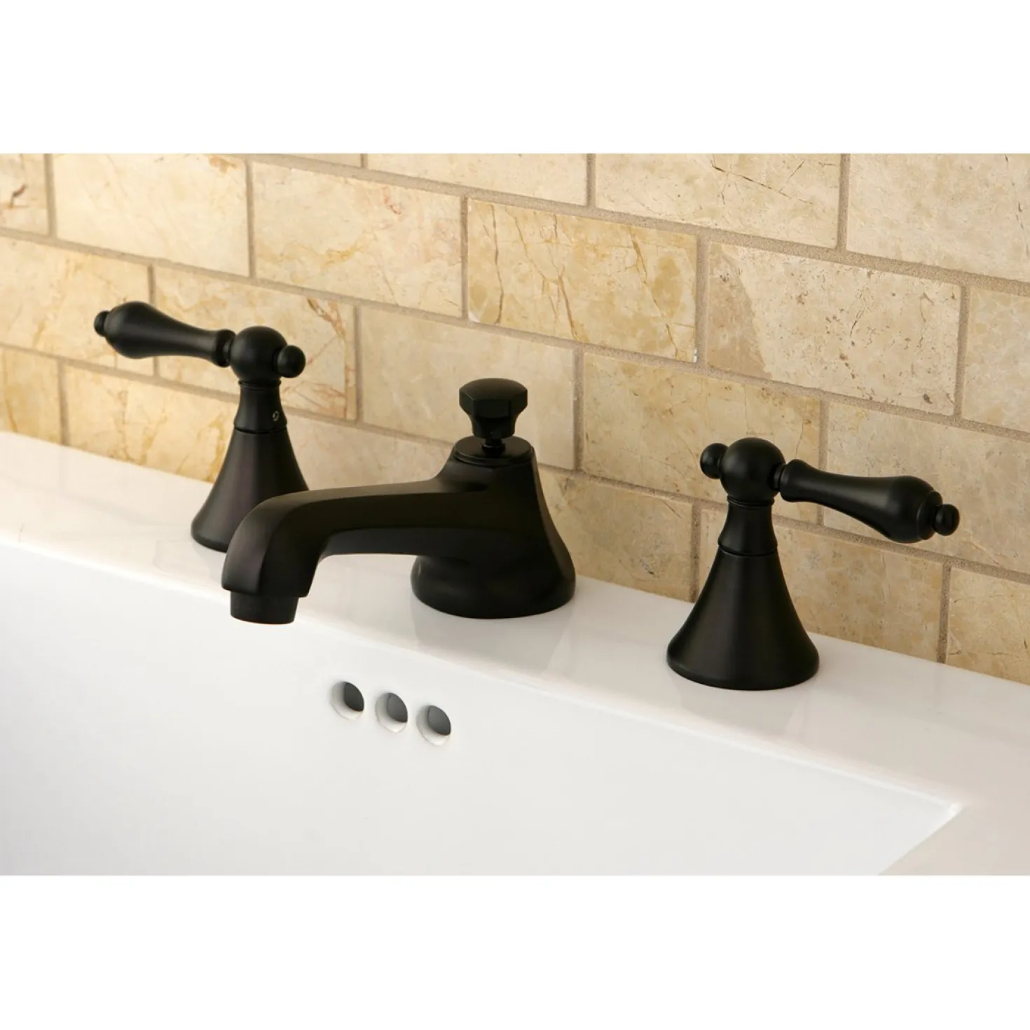 Kingston Brass Deck Mount 8-Inch Widespread Bathroom Faucet with Brass Pop-Up