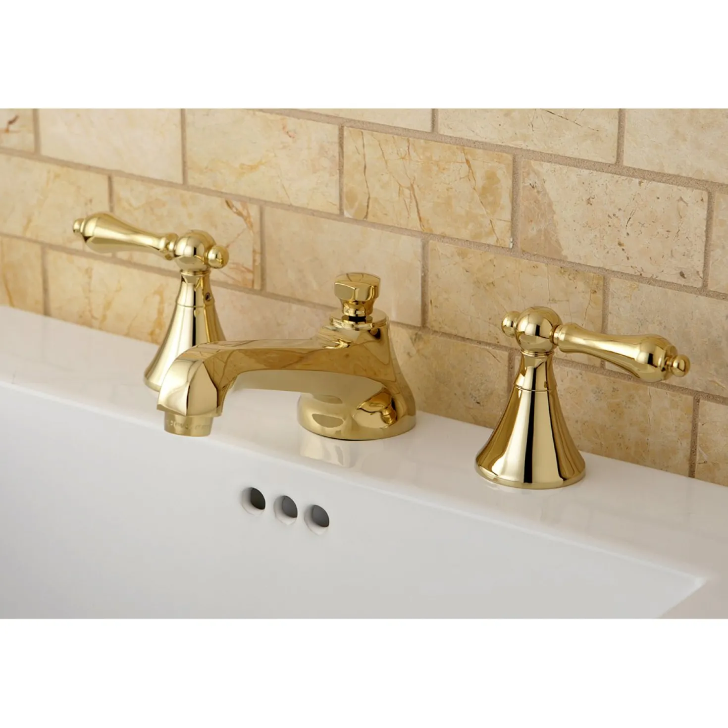 Kingston Brass Deck Mount 8-Inch Widespread Bathroom Faucet with Brass Pop-Up