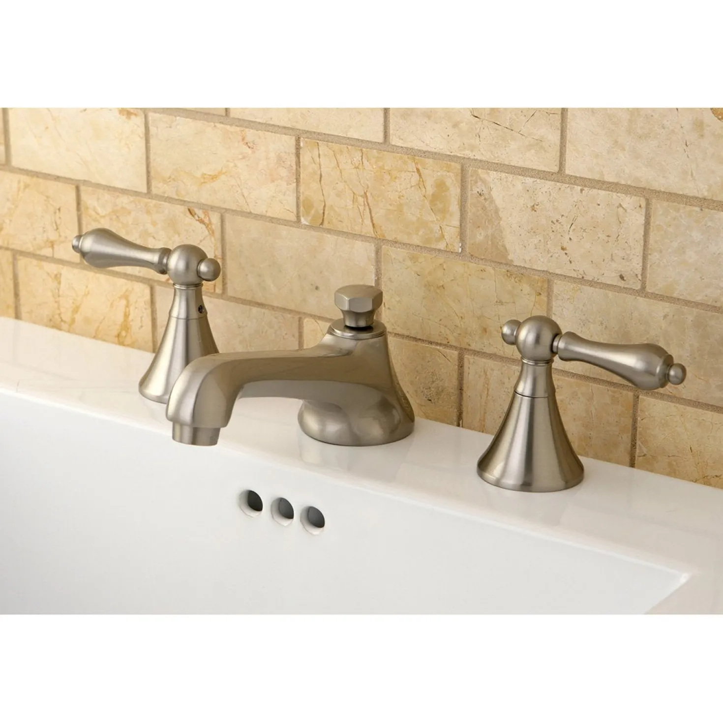 Kingston Brass Deck Mount 8-Inch Widespread Bathroom Faucet with Brass Pop-Up