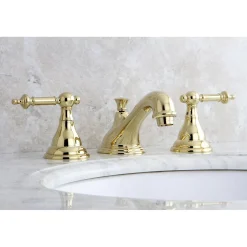 Kingston Brass Deck Mount 8" Widespread Bathroom Faucet with Brass Pop-Up