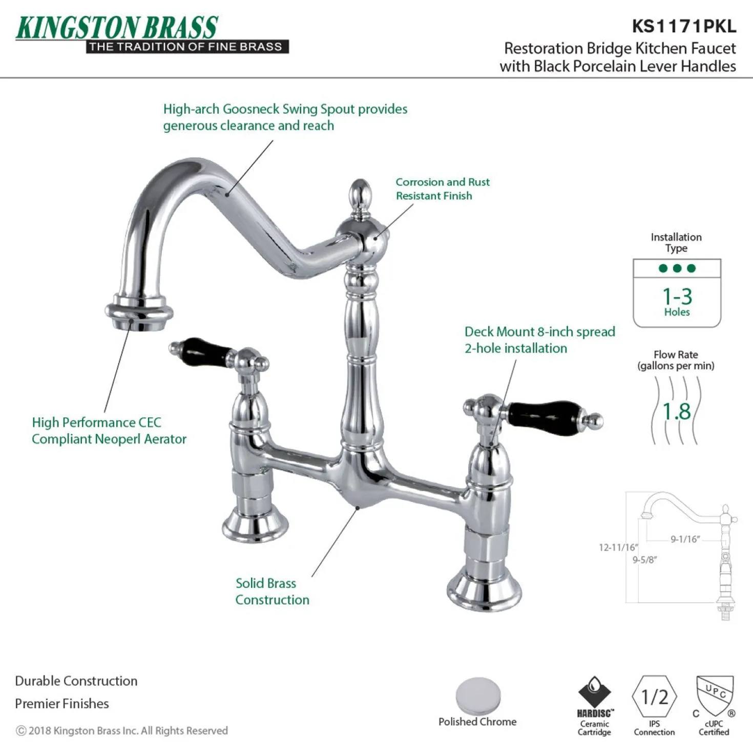 Kingston Brass Duchess 8" Centerset Kitchen Faucet Less Sprayer