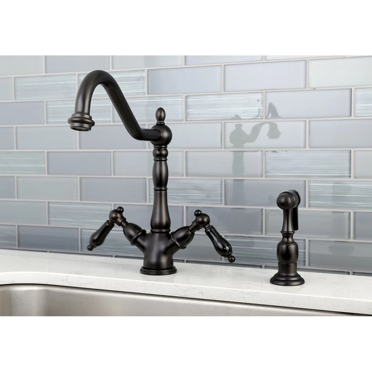 Kingston Brass Duchess 8" Centerset Deck Mount Kitchen Faucet with Brass Sprayer