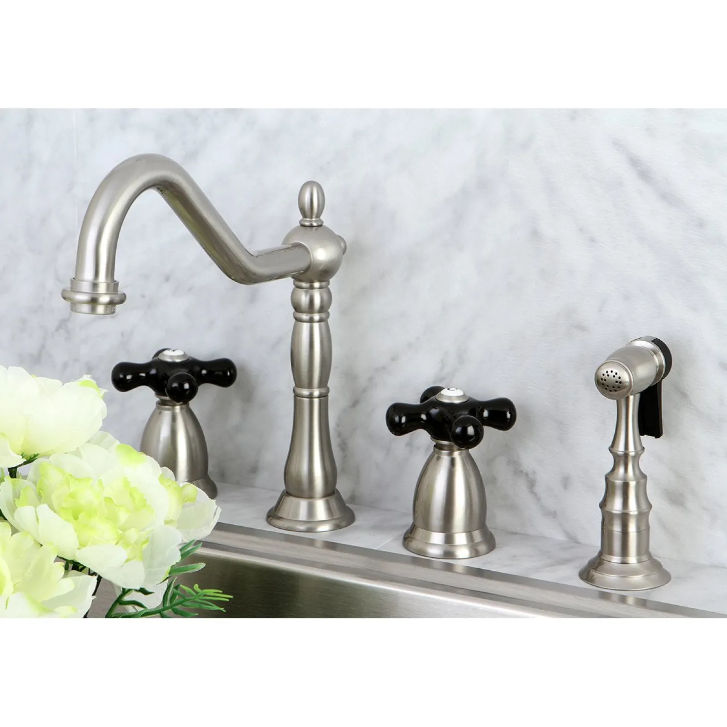 Kingston Brass Duchess Deck Mount 4-Hole Widespread Kitchen Faucet