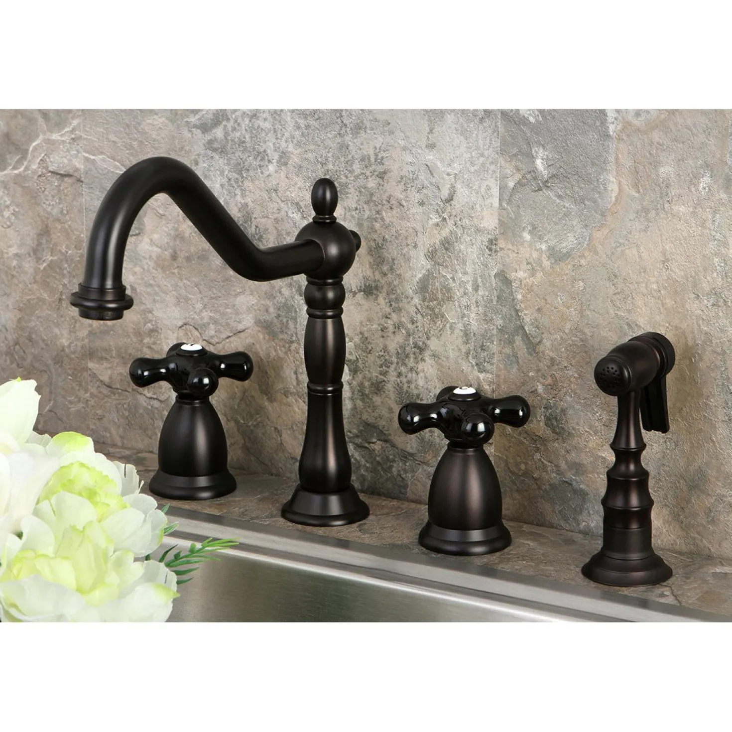 Kingston Brass Duchess Deck Mount 4-Hole Widespread Kitchen Faucet