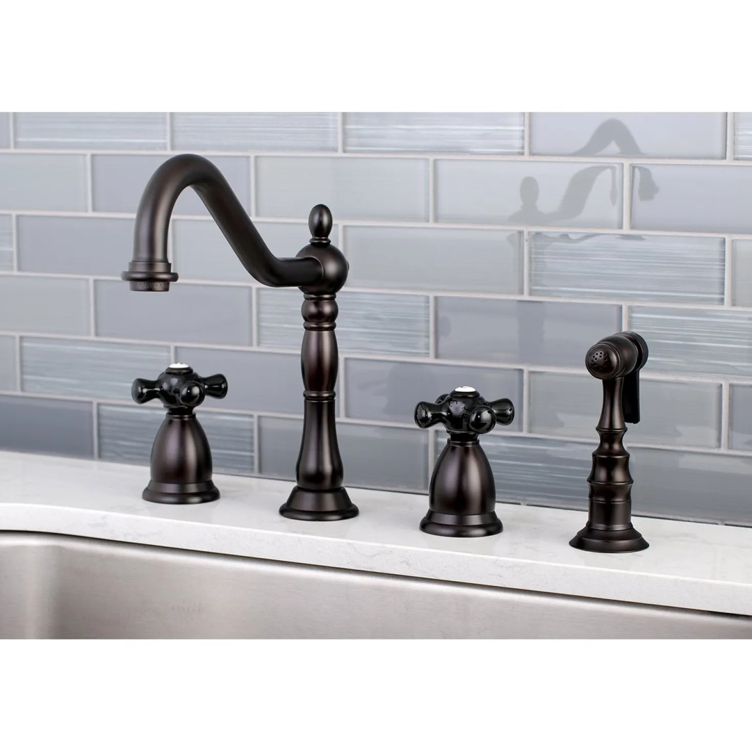 Kingston Brass Duchess Deck Mount 4-Hole Widespread Kitchen Faucet