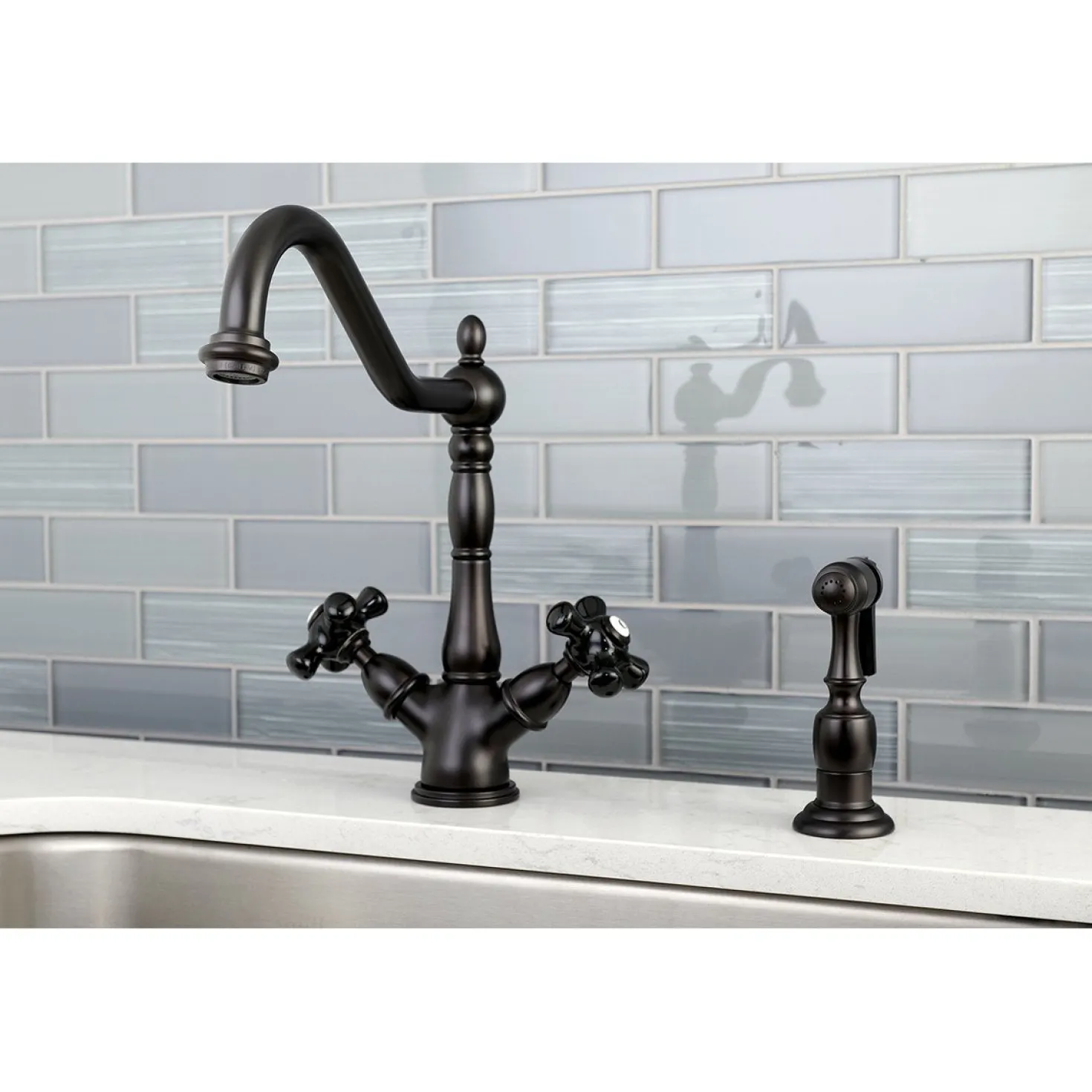 Kingston Brass Duchess 8-Inch Centerset Deck Mount Kitchen Faucet with Brass Sprayer