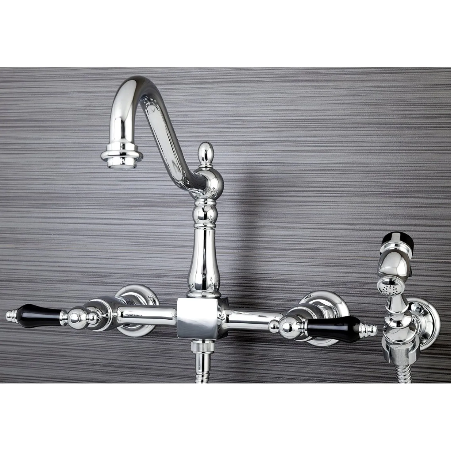 Kingston Brass Duchess 8-Inch Centerset Wall Mount Kitchen Faucet with Brass Sprayer