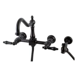 Kingston Brass Duchess 8-Inch Centerset Wall Mount Kitchen Faucet with Brass Sprayer