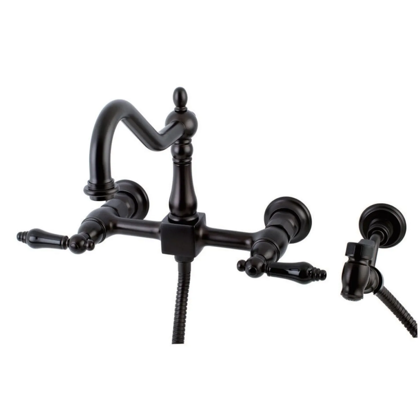 Kingston Brass Duchess 8-Inch Centerset Wall Mount Kitchen Faucet with Brass Sprayer