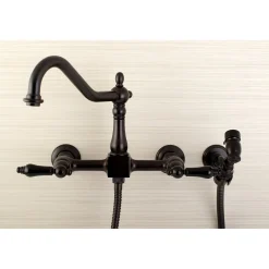 Kingston Brass Duchess 8-Inch Centerset Wall Mount Kitchen Faucet with Brass Sprayer