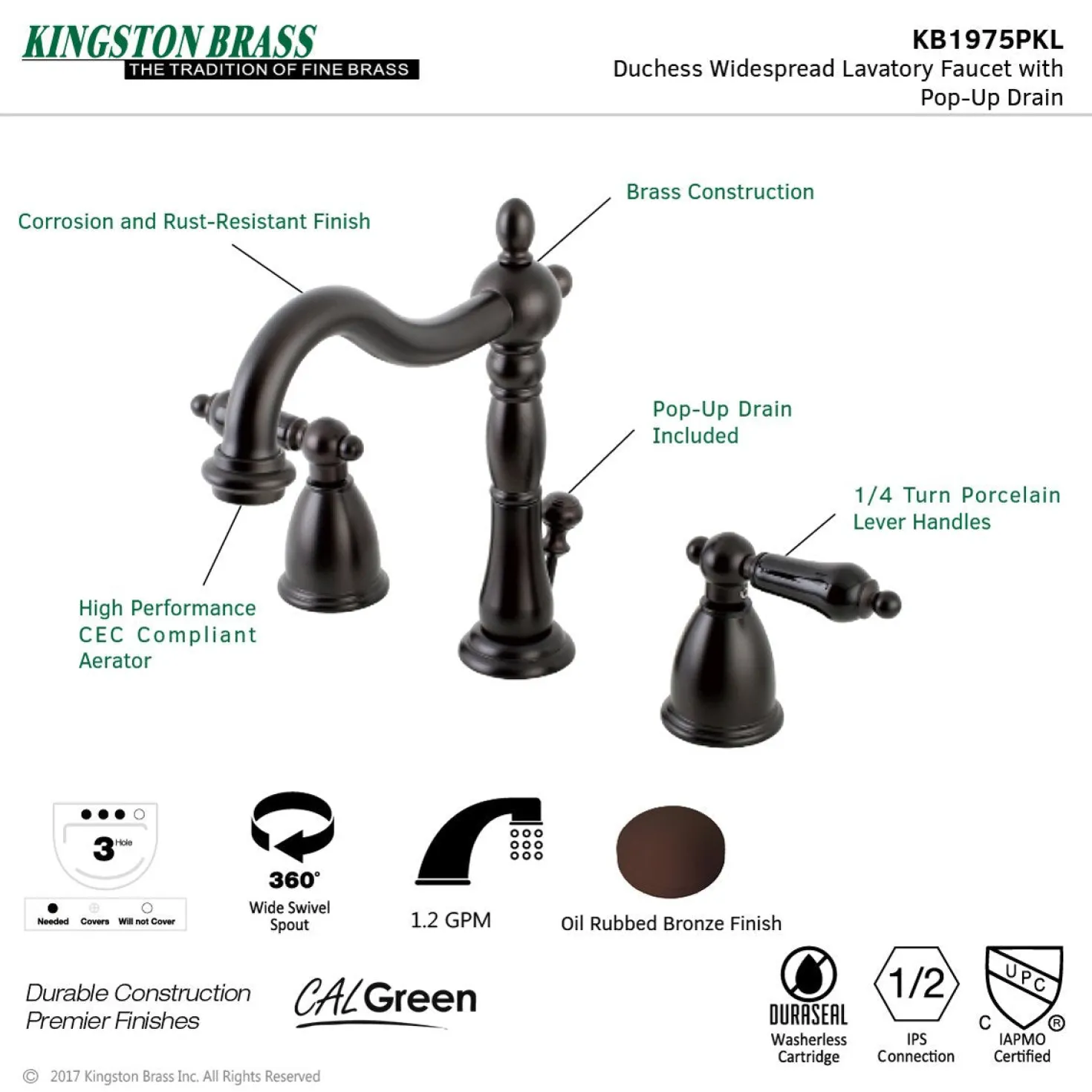 Kingston Brass Duchess 8-Inch Widespread Bathroom Faucet