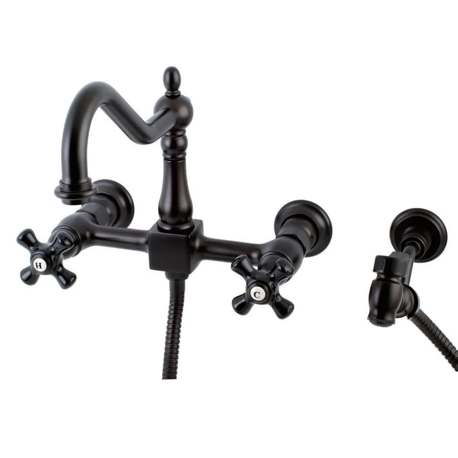 Kingston Brass Duchess Wall Mount 8-Inch Centerset Kitchen Faucet with Brass Sprayer