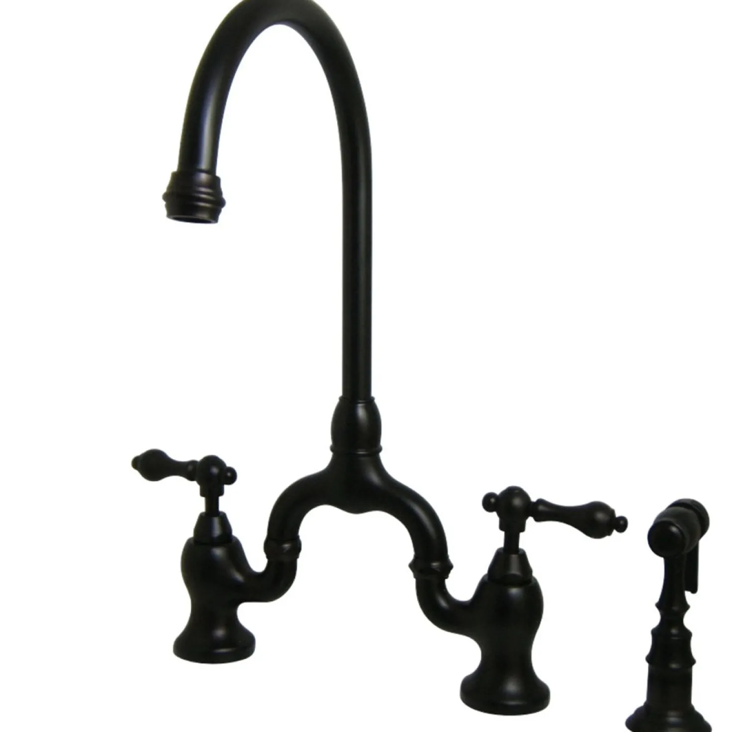 Kingston Brass English Country Deck Mount Kitchen Bridge Faucet with Brass Sprayer