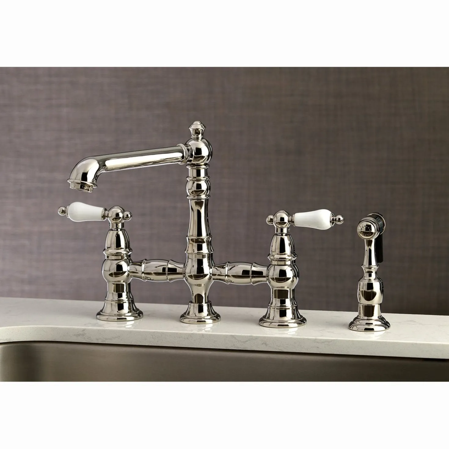 Kingston Brass English Country 4-Hole 8" Bridge Kitchen Faucet with Sprayer