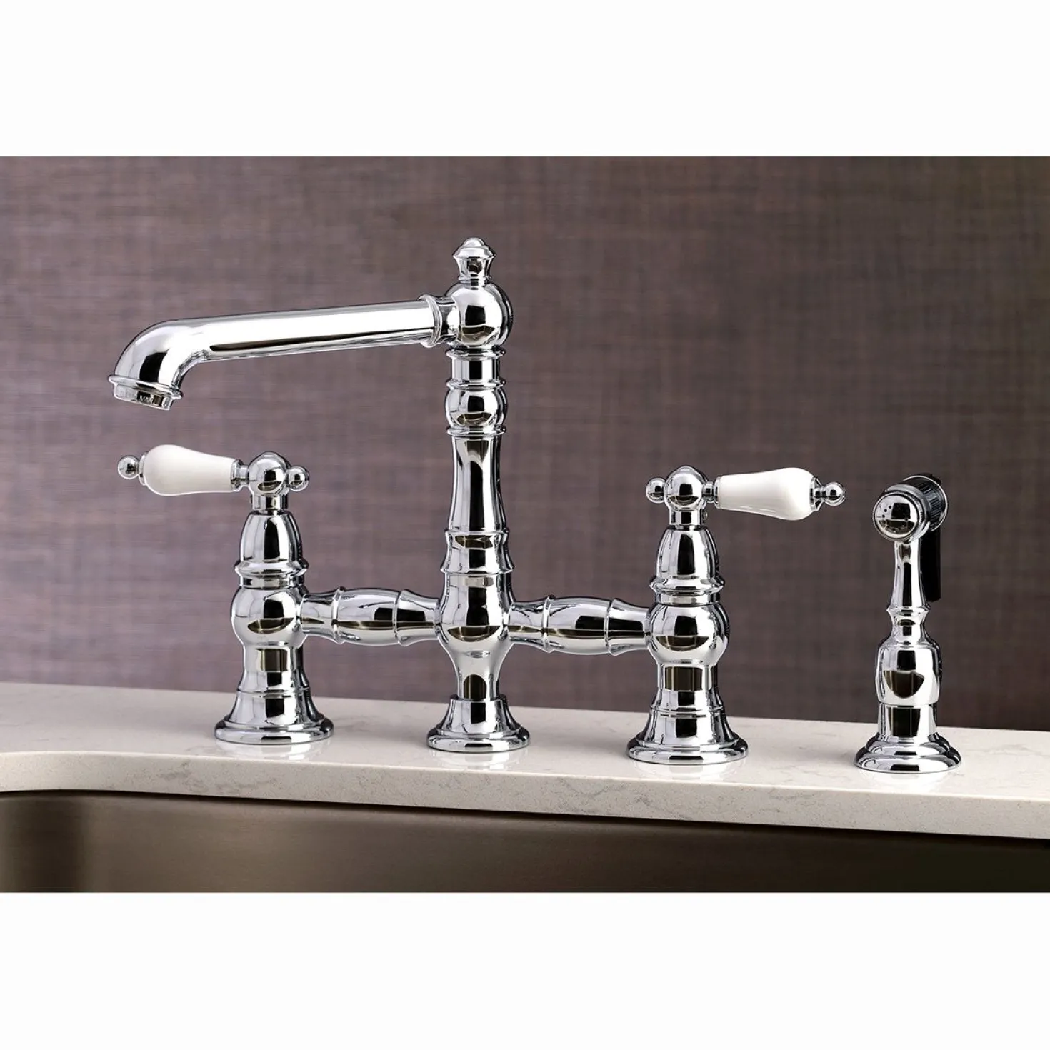 Kingston Brass English Country 4-Hole 8" Bridge Kitchen Faucet with Sprayer