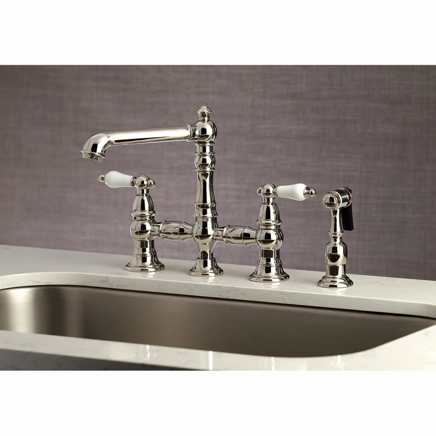 Kingston Brass English Country 4-Hole 8" Bridge Kitchen Faucet with Sprayer