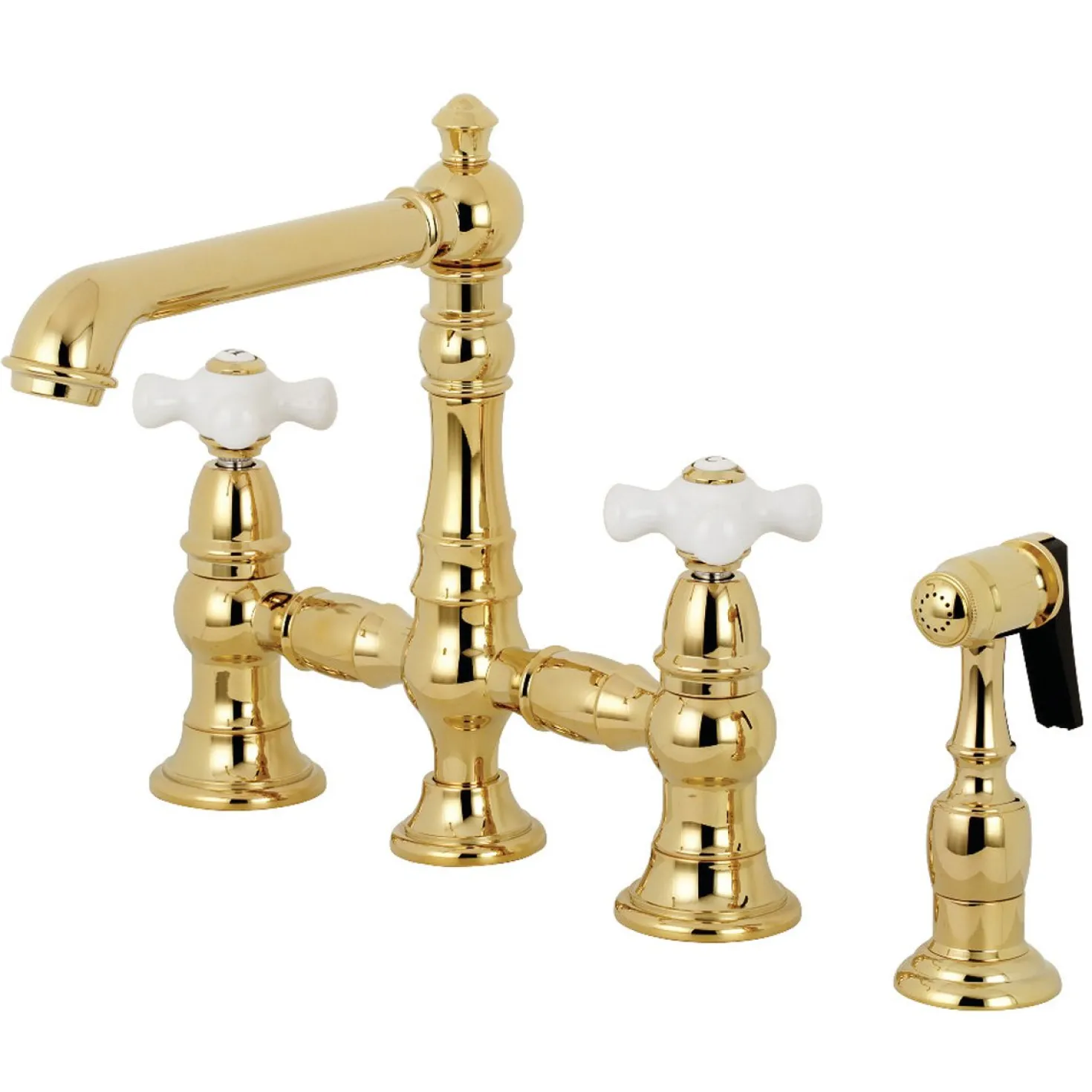 Kingston Brass English Country 8" Bridge 4-Hole Kitchen Faucet with Sprayer