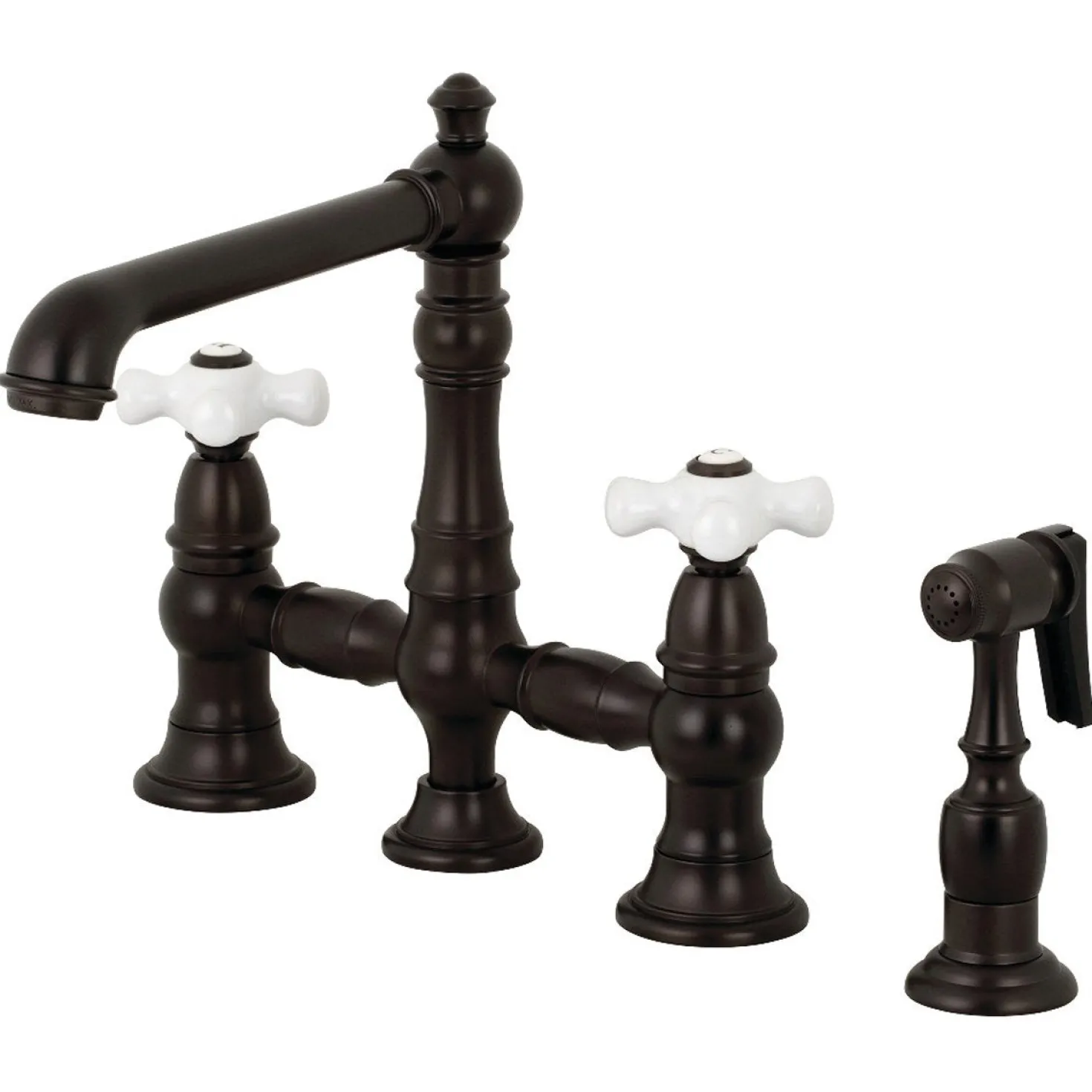 Kingston Brass English Country 8" Bridge 4-Hole Kitchen Faucet with Sprayer