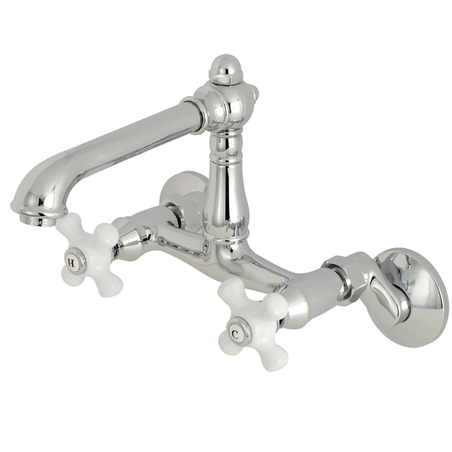 Kingston Brass English Country 2-Hole 6-Inch Adjustable Center Wall Mount Kitchen Faucet