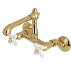 Kingston Brass English Country 2-Hole 6-Inch Adjustable Center Wall Mount Kitchen Faucet