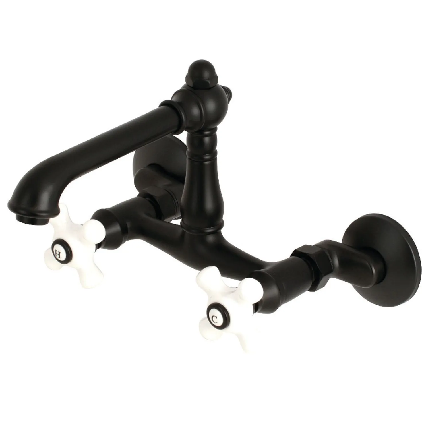 Kingston Brass English Country 2-Hole 6-Inch Adjustable Center Wall Mount Kitchen Faucet