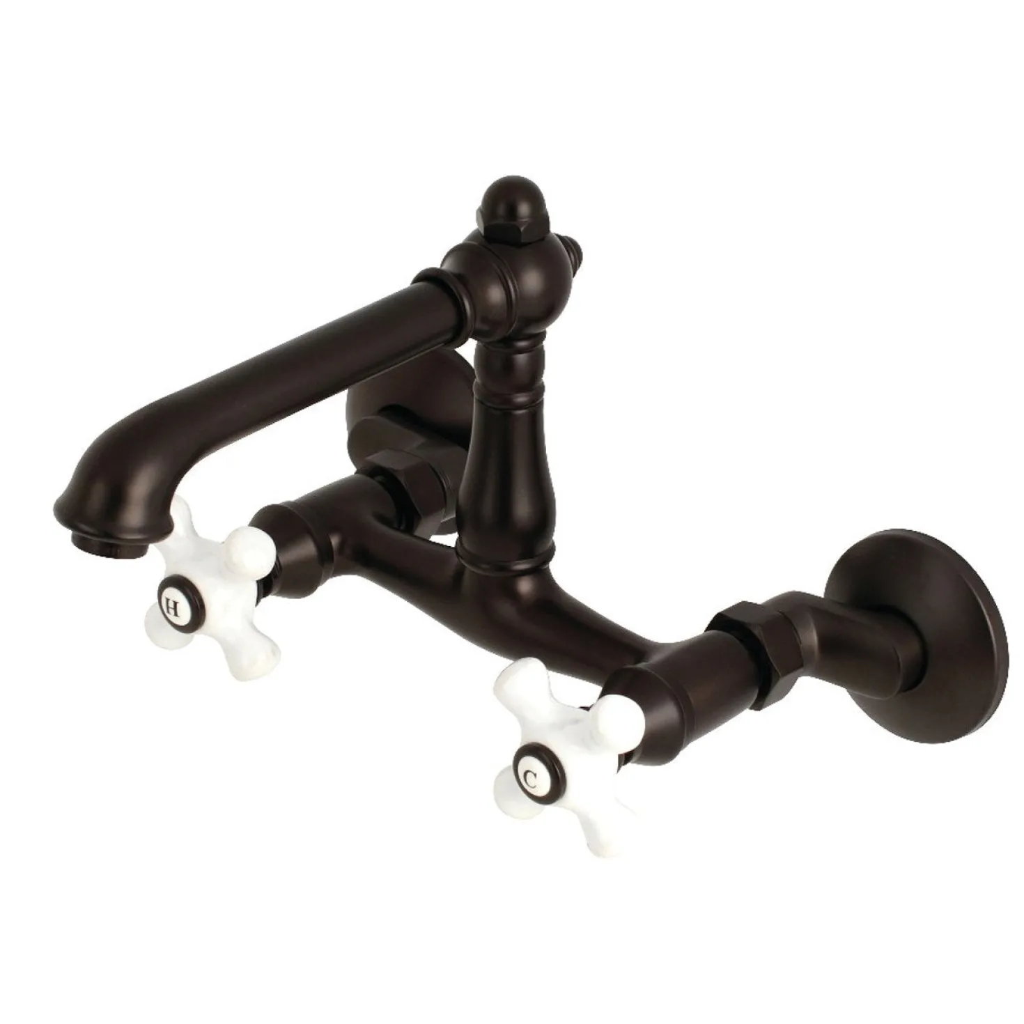 Kingston Brass English Country 2-Hole 6-Inch Adjustable Center Wall Mount Kitchen Faucet